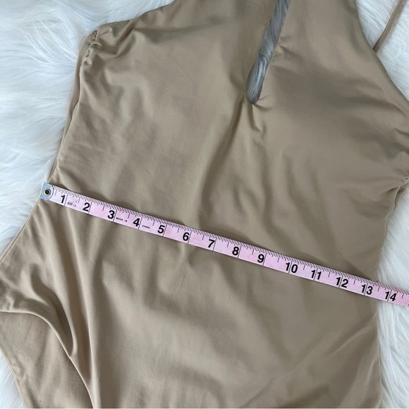 Becca Virtue High Neck Key Hole Front One Piece Swimsuit Tan Color Size Large - Picture 13 of 16